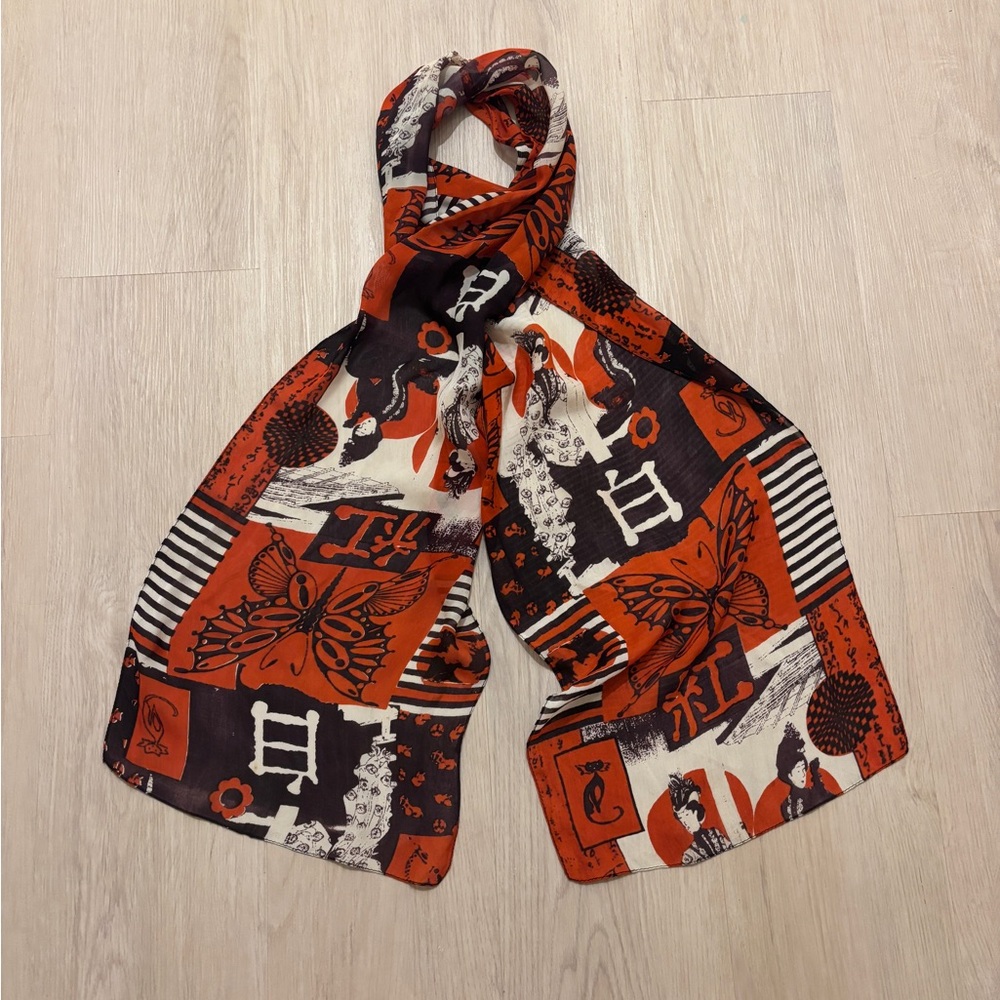 🖤 Zazou Asian Orange and Black Patterned Scarf 🖤